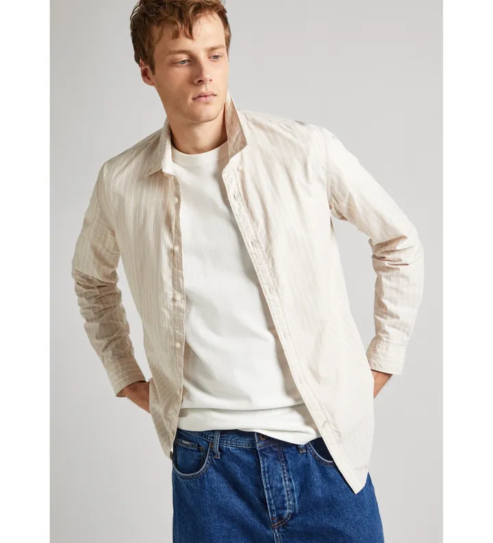 Pepe Jeans para hombre. PM308269 Camisa Peter beige (L), Casual, Algodón, Manga larga