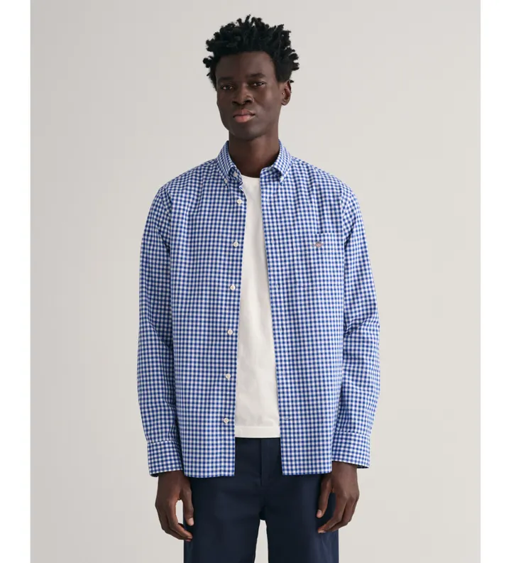 Gant para hombre. 3000120 Camisa Regular Fit de popelina a cuadros Vichy azul (4XL), Casual, Algodón, Clásico, Manga larga