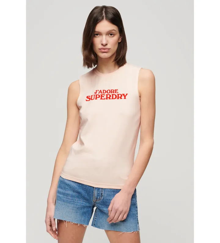 Superdry para mujer. W6011834A Camiseta ajustada gráfica Sport Luxe rosa (L), Casual, Algodón, Sin mangas / Tirantes