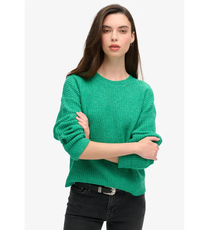 Superdry para mujer. W6110579A Jersey Brushed verde (14), Casual, Acrílico