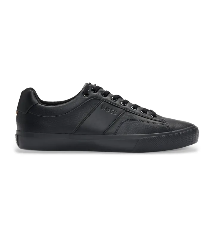 BOSS para hombre. 50522833 Zapatillas con texturas lisas y granuladas Negro (39), Plano, Cordones, Casual