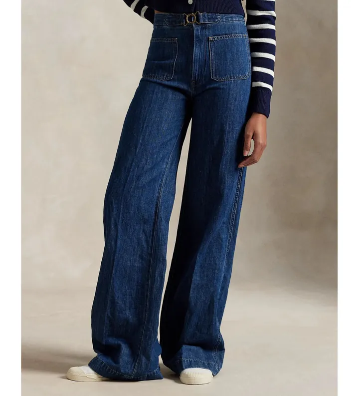 Polo Ralph Lauren para mujer. 211959040001 Jeans acampanados de pernera ancha azul (30/32), Casual, Algodón, Denim