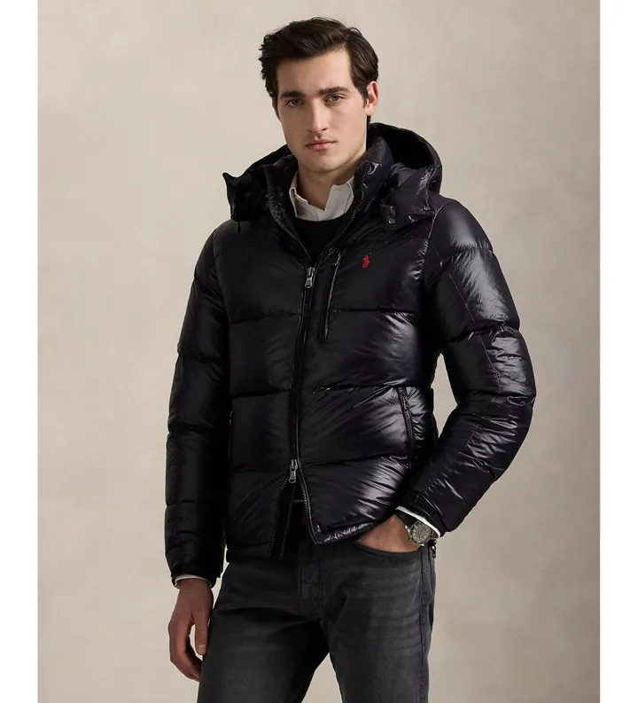Polo Ralph Lauren para hombre. 710968281001 Chaqueta Gorham brillante de plumón marino oscuro (L), Casual, Sostenible, Nylon reciclado