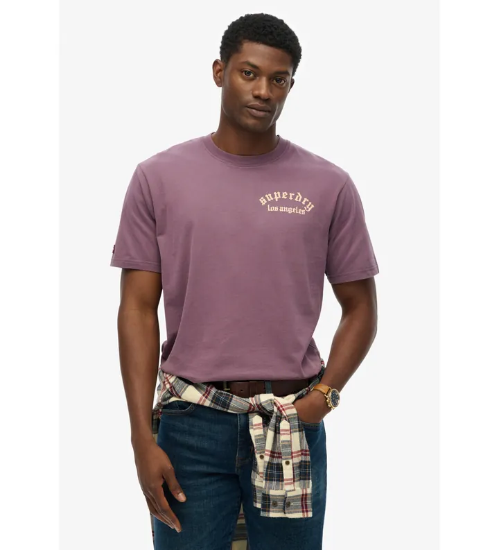 Superdry para hombre. M1012251A Camiseta Neo Trad Tattoo Loose rosa (L), Casual, Lila, Algodón, Manga corta