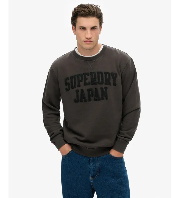 Superdry para hombre. M2014382A Sudadera Vintage Athletic Tonal negro (L), Casual, Algodón, Manga larga