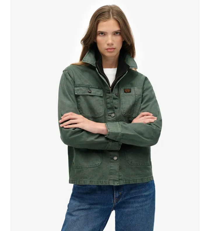 Superdry para mujer. W5011991A Chaqueta Chore verde (M), Casual, Algodón