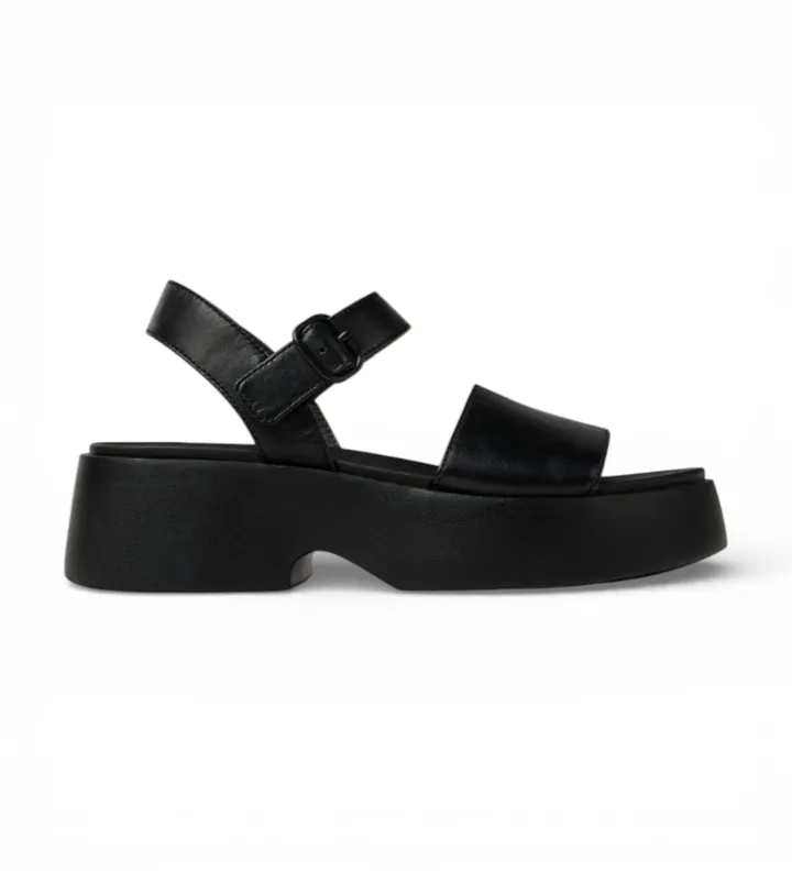 Camper para mujer. K201659-006 Sandalias de Piel Tasha negro (37), 3 a 5cm, Hebilla, Casual