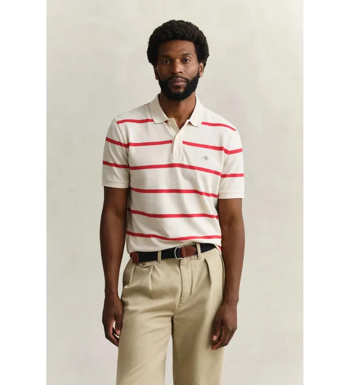 Gant para hombre. 2014094 Polo de rayas beige, rojo (L), Casual, Algodón, Manga corta