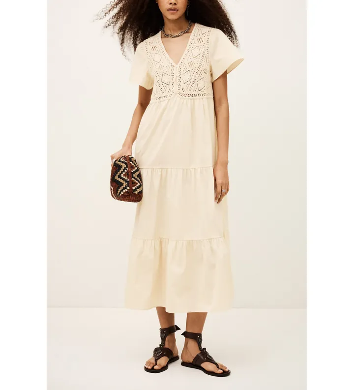 BA&SH para mujer. 1E26SAND Vestido Sandy beige (34), Casual, Algodón, Manga corta