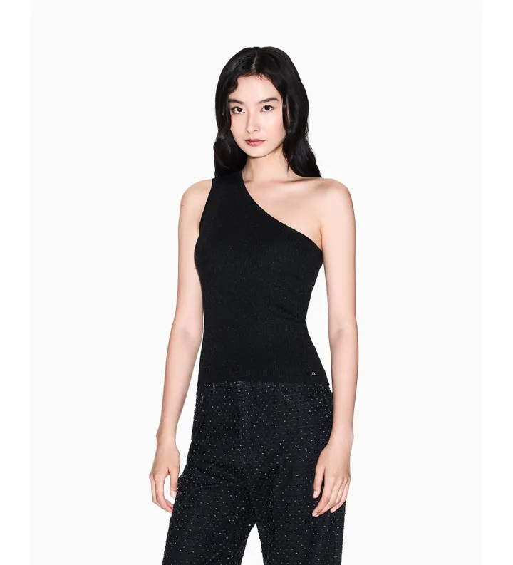 A|X Armani Exchange para mujer. XW001881AF11957MC005 Top asimétrico negro (L), Casual, Fiesta, Viscosa, Una manga
