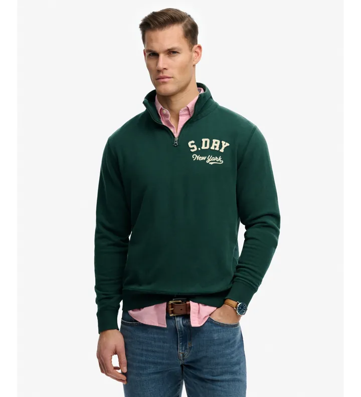 Superdry para hombre. M2014478A Sudadera Vintage Athletic Half Zip verde (3XL), Casual, Algodón