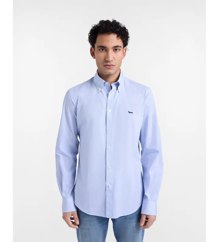 Harmont & Blaine para hombre. CRQ074013435B Camisa de rayas finas de corte regular azul claro (M), Casual, Algodón, Clásico, Manga larga