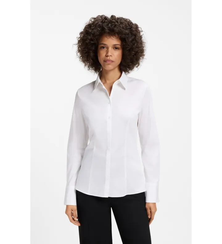 HUGO para mujer. 50554568 Camisa Slim Fit Sarga blanco (32), Casual, Algodón, Clásico, Manga larga