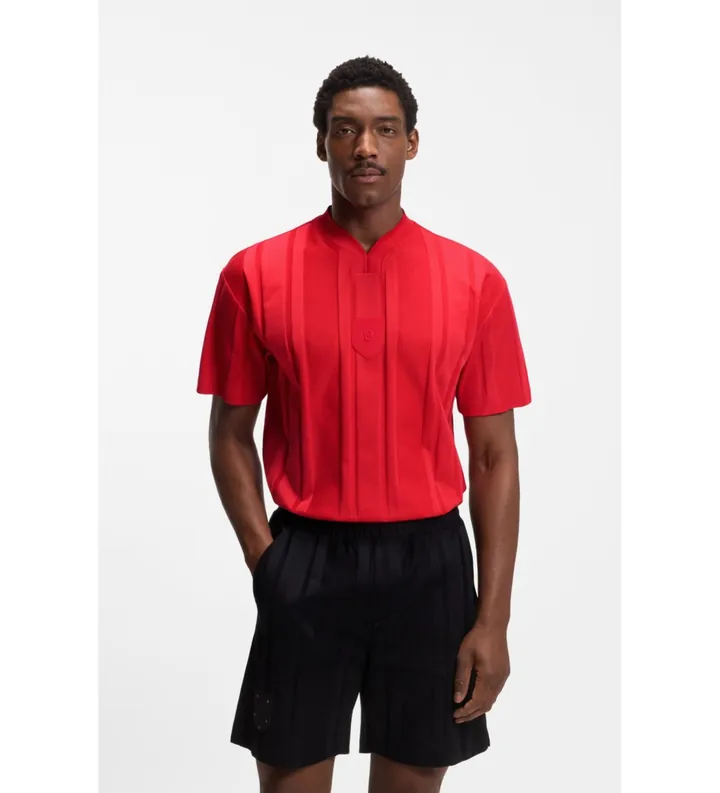 BOSS para hombre. 50554645 Camiseta rayas con textura rojo (M), Casual, Algodón, Manga corta
