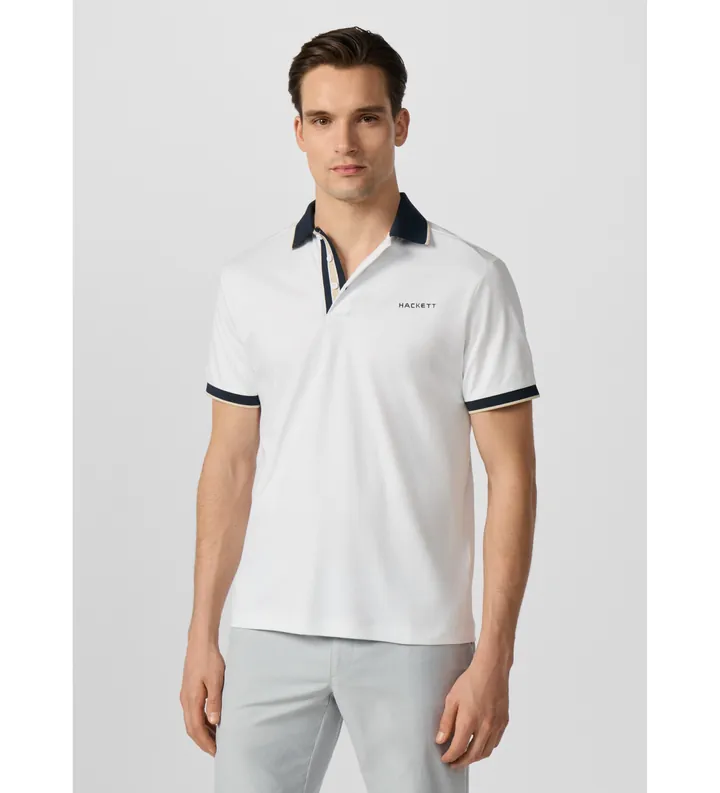 Hackett London para hombre. HM5600190 Polo Hs Resort Placket blanco (L), Casual, Algodón, Manga corta