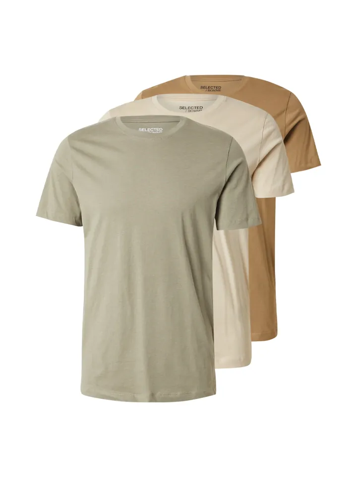 SELECTED Camiseta 'SLHCormac' beige / cognac / oliva