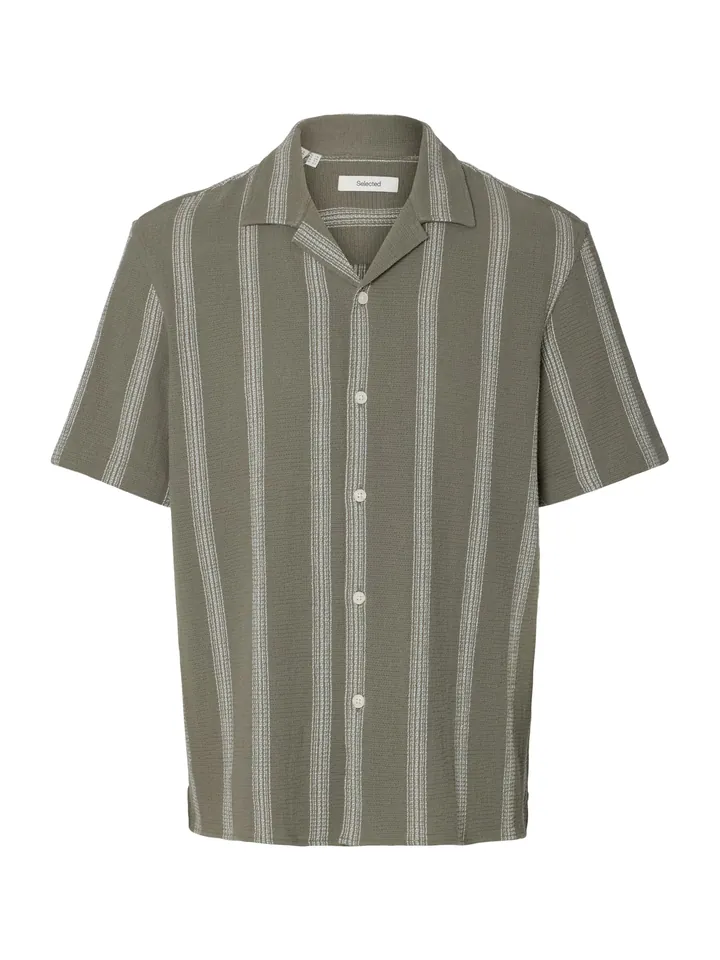 SELECTED Camisa 'SLHSAL' caqui / blanco