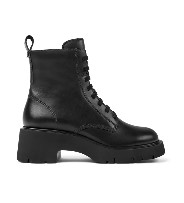 Camper para mujer. K400577-001 Botines de piel Milah negro -Altura tacón: 5,4cm- (36), Plano, Cordones, Cremallera, Casual