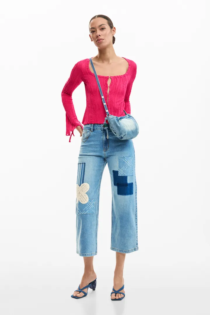 Desigual, Pantalón vaquero patchwork culotte, Mujer, Algodon, Azul, 34