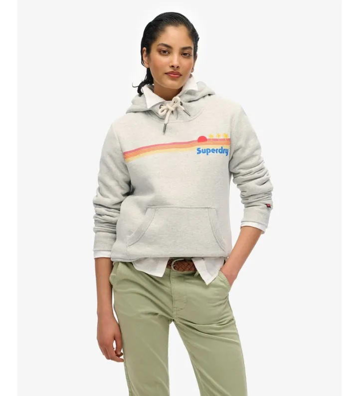 Superdry para mujer. W2012488A Sudadera con capucha Rainbow Stripe gris (L), Casual, Algodón