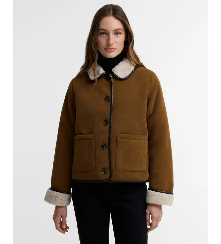 Barbour para mujer. LCA0423 Chaqueta de pana Penny Fleece marrón (M), Casual, Poliéster