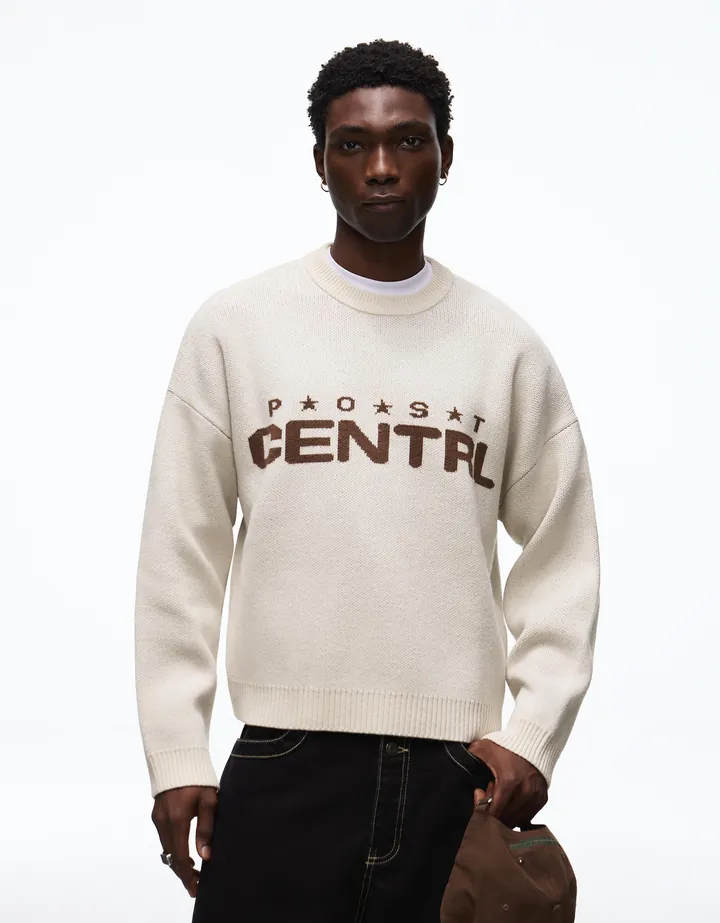 Bershka Jersey Punto Jacquard Print Hombre L Piedra
