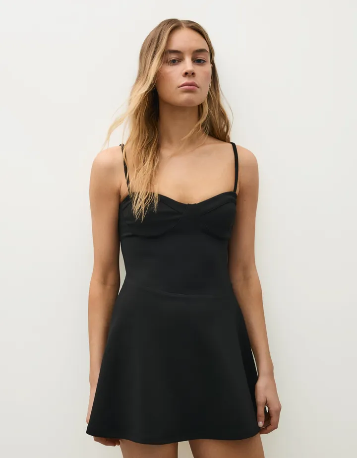 Bershka Vestido Mini Tirantes Corsé Mujer L Negro