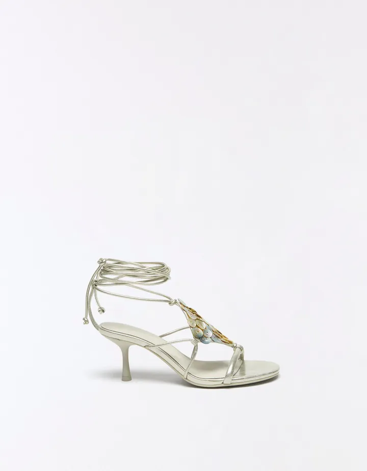 Bershka Sandalia Tacón Apliques Mujer 35 Crudo