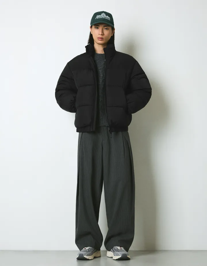 Bershka Cazadora Puffy Técnica Hombre L Negro