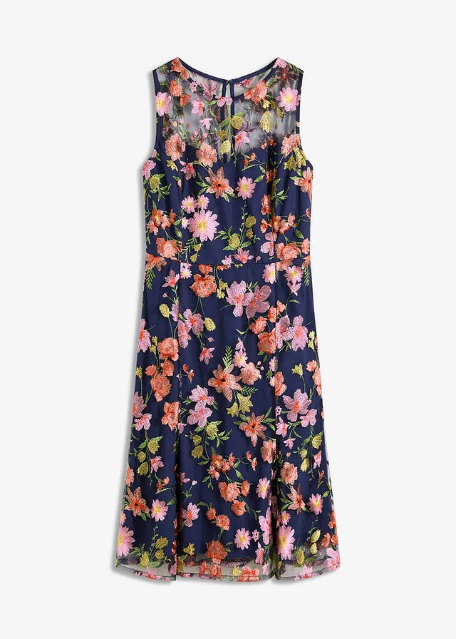 Vestido midi con bordado floral