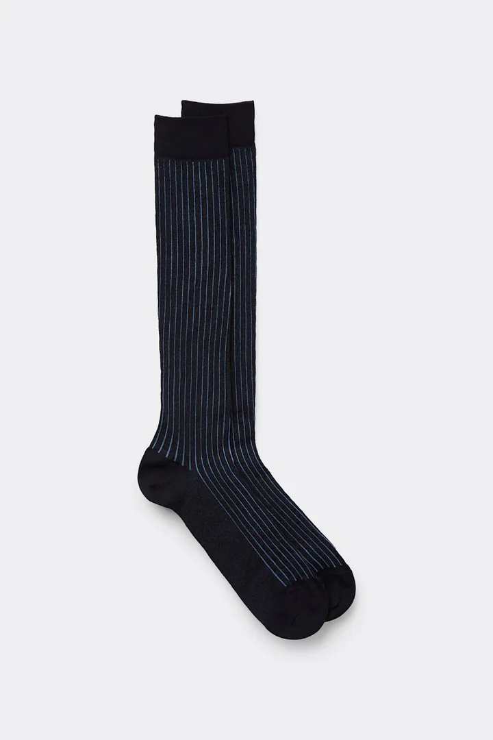 Intimissimi Calcetines Largos de Algodón Hilo de Escocia Canalé Hombre Azul Tamaño 40-41