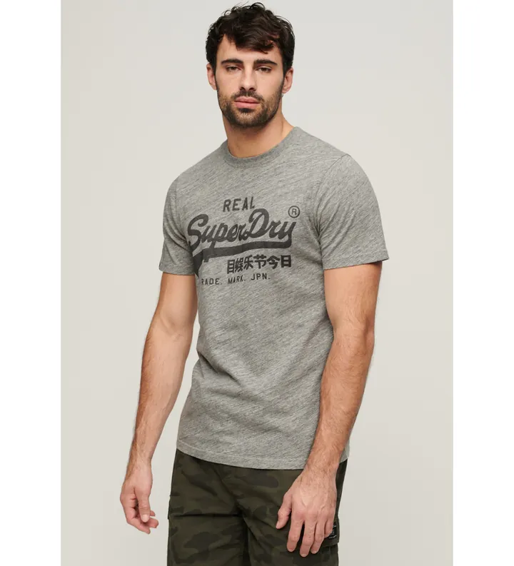 Superdry para hombre. M1011472A Camiseta con logotipo Vintage Logo gris (S), Casual, Algodón, Manga corta