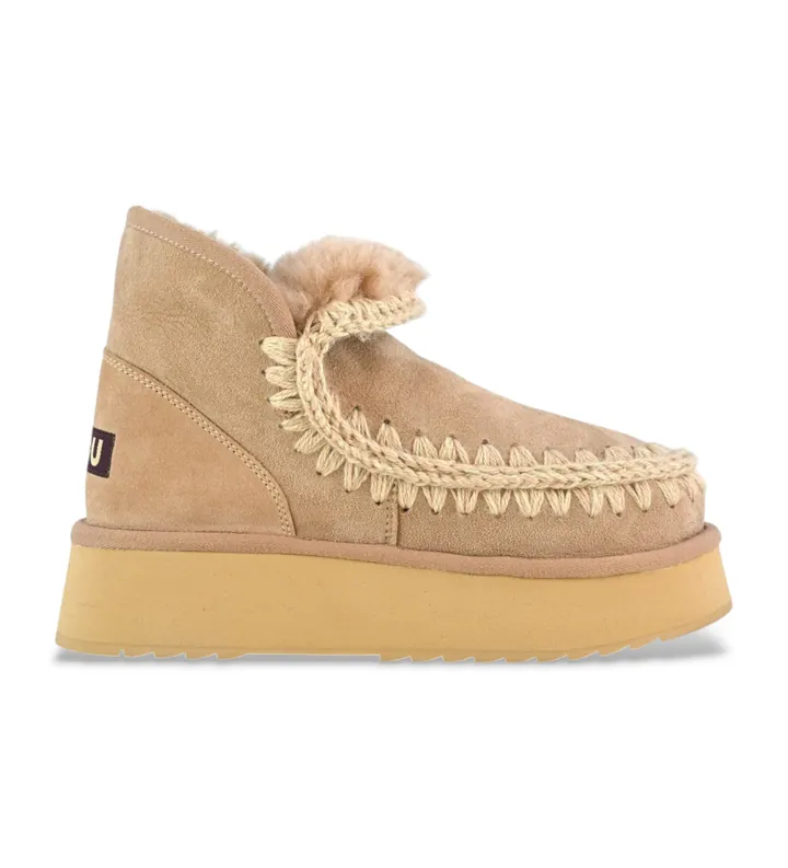 Mou para mujer. MU.FW681000A Botines de piel Mini Eskimo Platform marrón (39), Plano, Ninguno, Casual