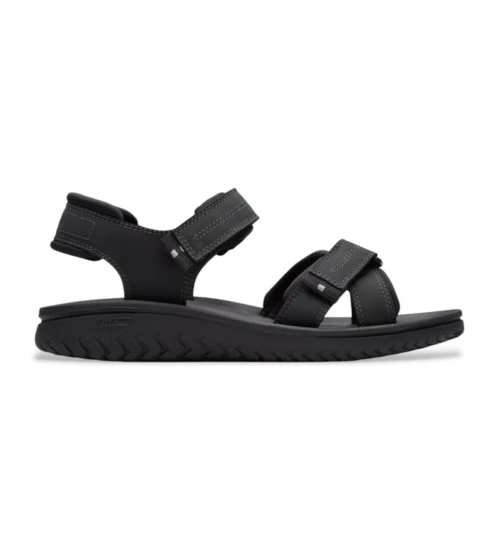 Clarks para hombre. 26182010 Sandalias de piel Wesley Shore negro (41), Plano, Velcro, Casual