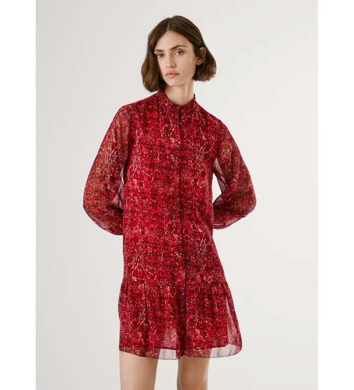 Pepe Jeans para mujer. PL9537711 Vestido Mimi rojo (L), Casual, Poliéster, Manga larga