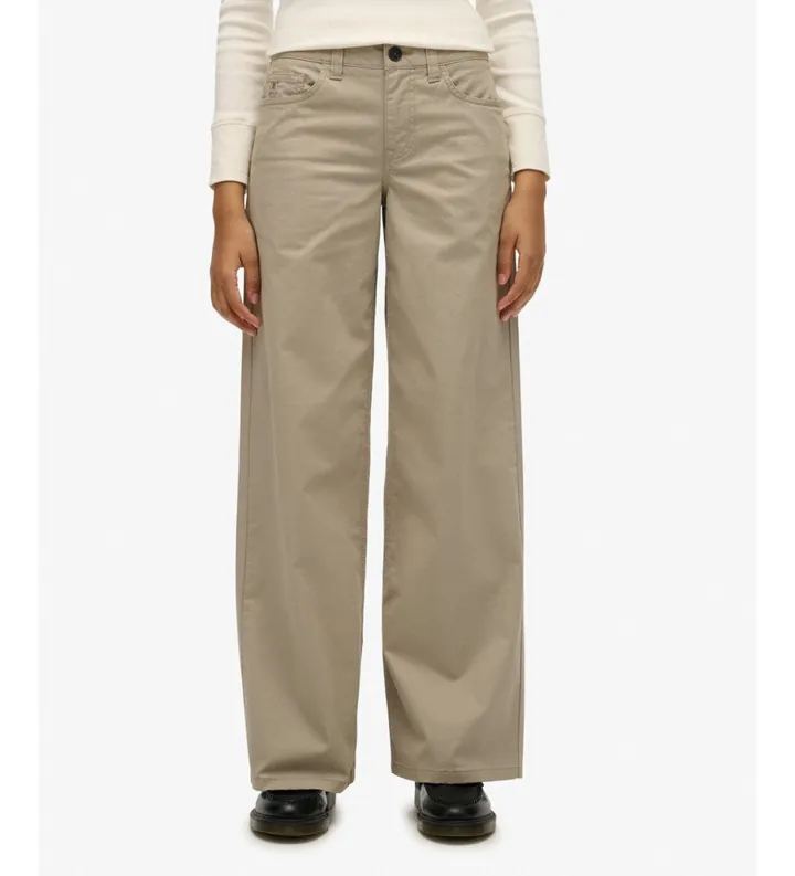 Superdry para mujer. W7011313A Pantalón Chino Baggy beige (26/30), Casual, Algodón