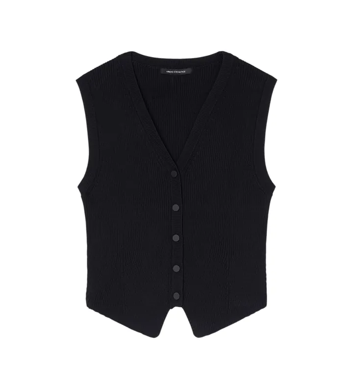 A|X Armani Exchange para mujer. XW001882AF10352UC001 Chaleco V negro (L), Casual, Clásico, Viscosa