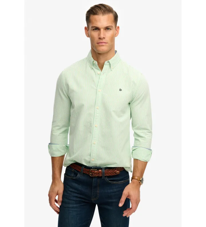 Superdry para hombre. M4011100A Camisa Preppy Oxford verde (3XL), Casual, Algodón, Clásico, Manga larga