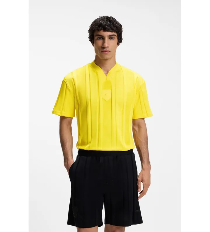 BOSS para hombre. 50554645 Camiseta rayas con textura amarillo (S), Casual, Algodón, Manga corta