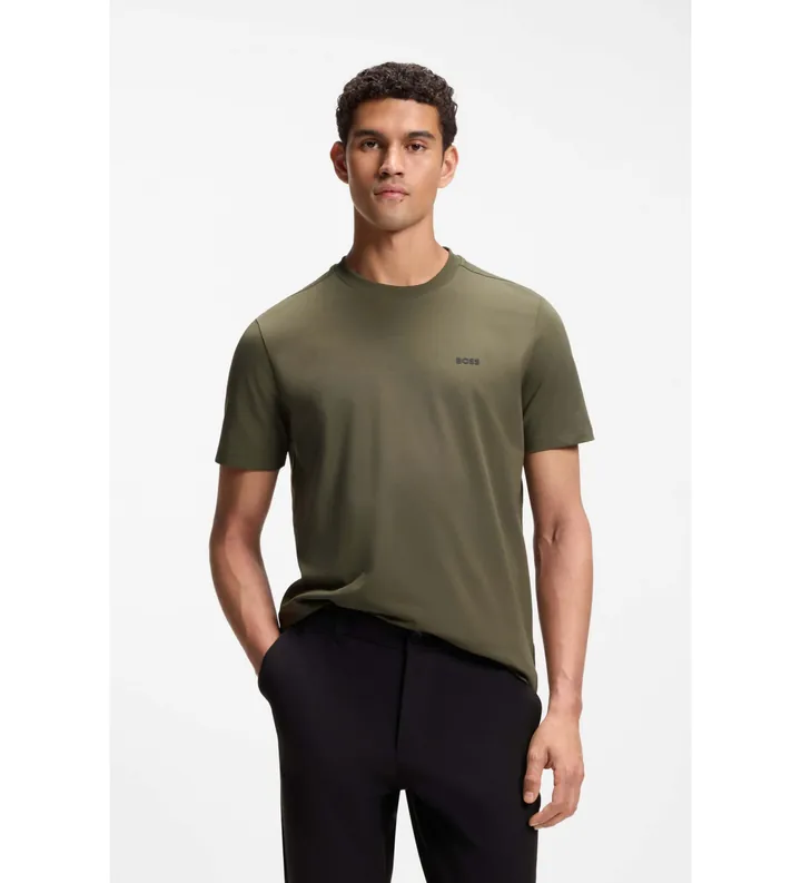 BOSS para hombre. 50506373 Camiseta Detalle verde oscuro (L), Casual, Algodón, Manga corta