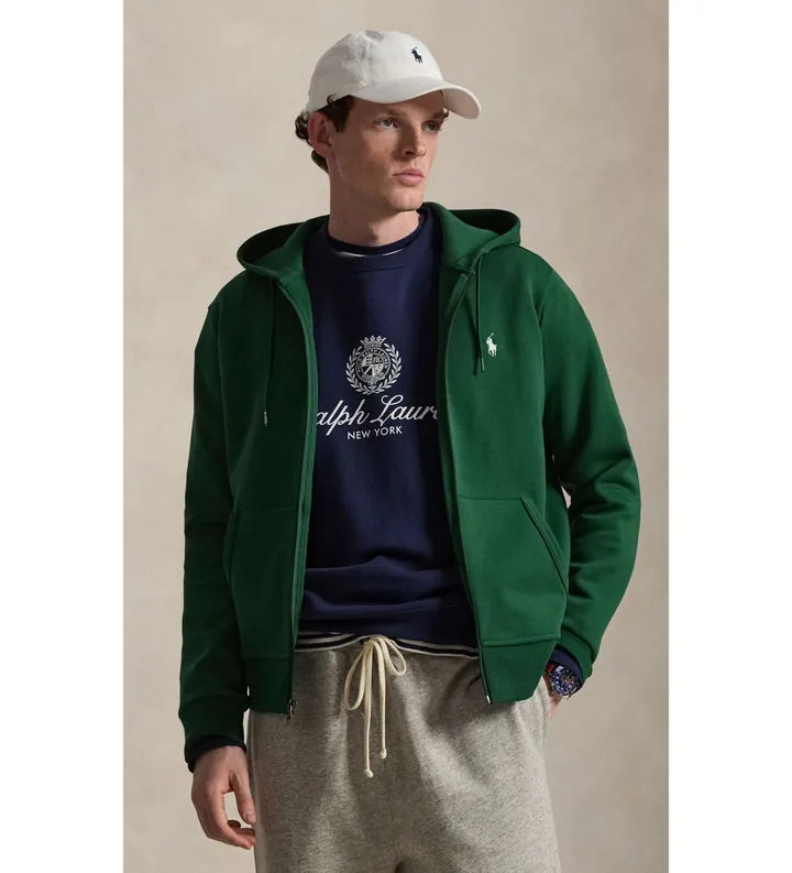 Polo Ralph Lauren para hombre. 710881517508 Sudadera de punto doble y cremallera verde (L), Casual, Algodón