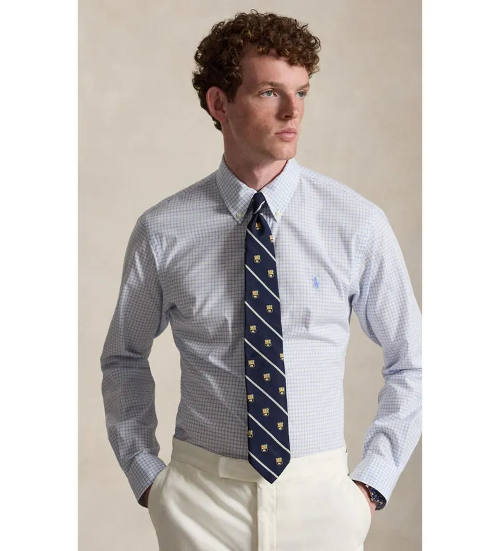 Polo Ralph Lauren para hombre. 710B22585003 Camisa de popelina elástica Custom Fit azul (L), Casual, Algodón, Manga larga