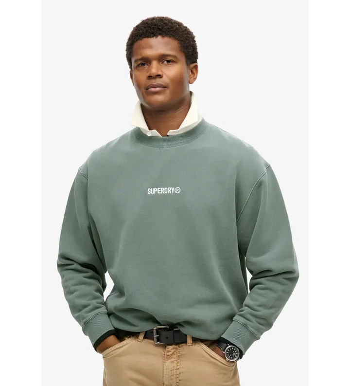 Superdry para hombre. M2013734A Sudadera suelta de cuello redondo con micrologotipo estampado
azul (M), Casual, Algodón