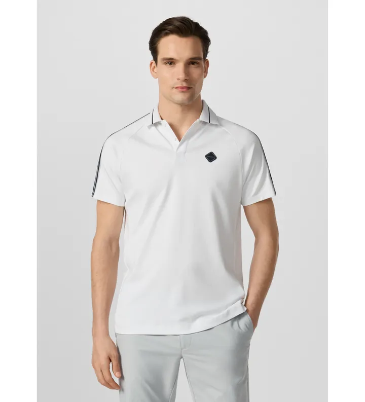 Hackett London para hombre. HM5600191 Polo Hs Tape blanco (L), Casual, Algodón, Manga corta