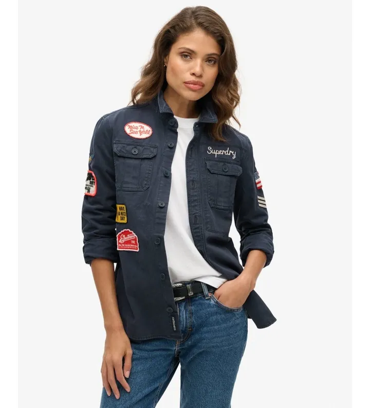 Superdry para mujer. W4010488A Camisa Scout marino (M), Casual, Algodón, Manga larga