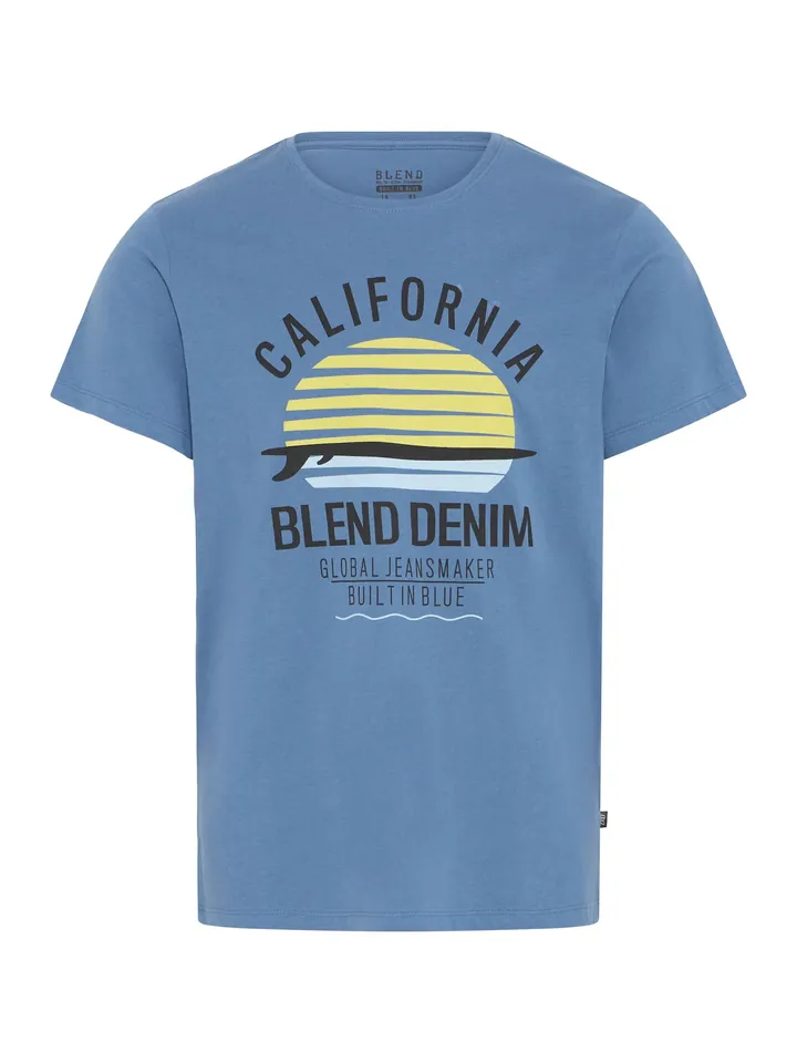 BLEND Camiseta 'Califo' azul / amarillo / negro