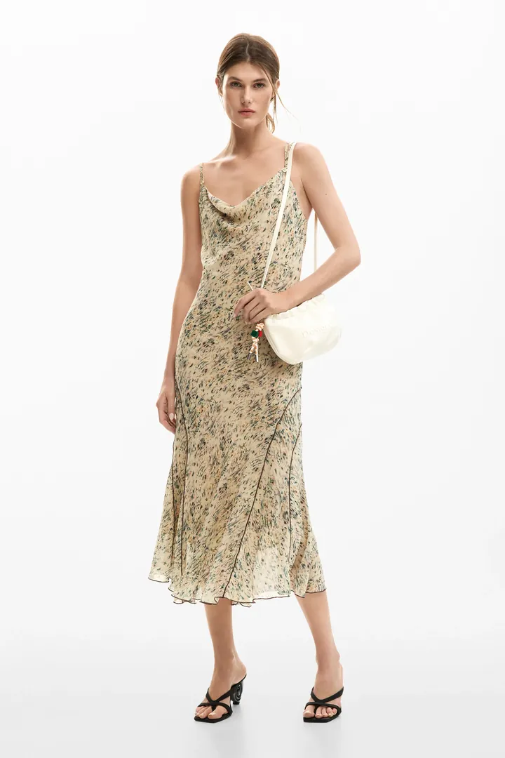 Desigual, Vestido midi silvestre, Mujer, Poliester, Blanco, L
