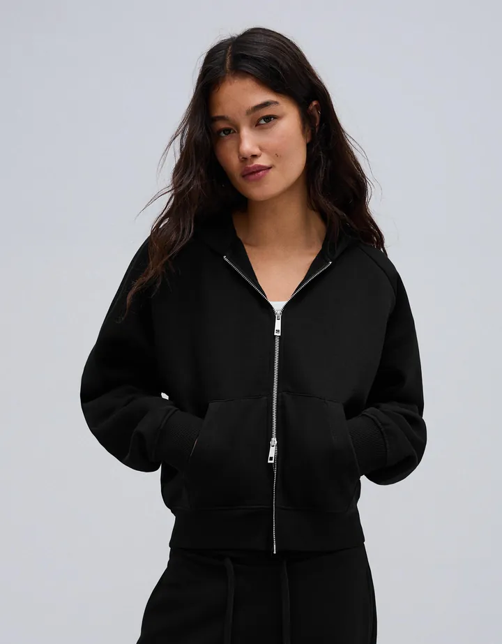 Bershka Sudadera Capucha Cremallera Felpa Mujer L Negro