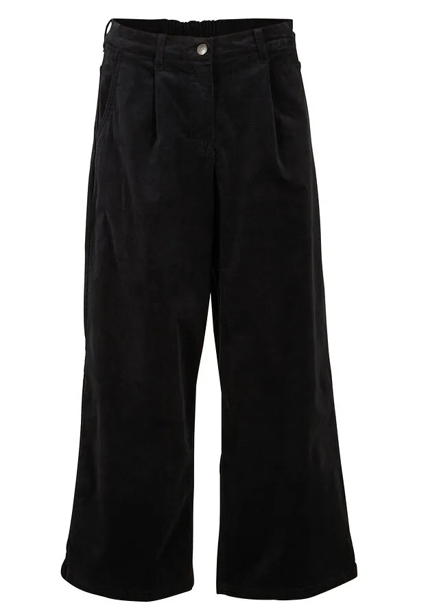 Pantalón ancho de pana elástica con cintura cómoda high waist, largo 7/8