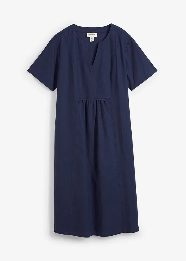 Vestido tipo túnica de mezcla de lino y algodón con bolsillos
